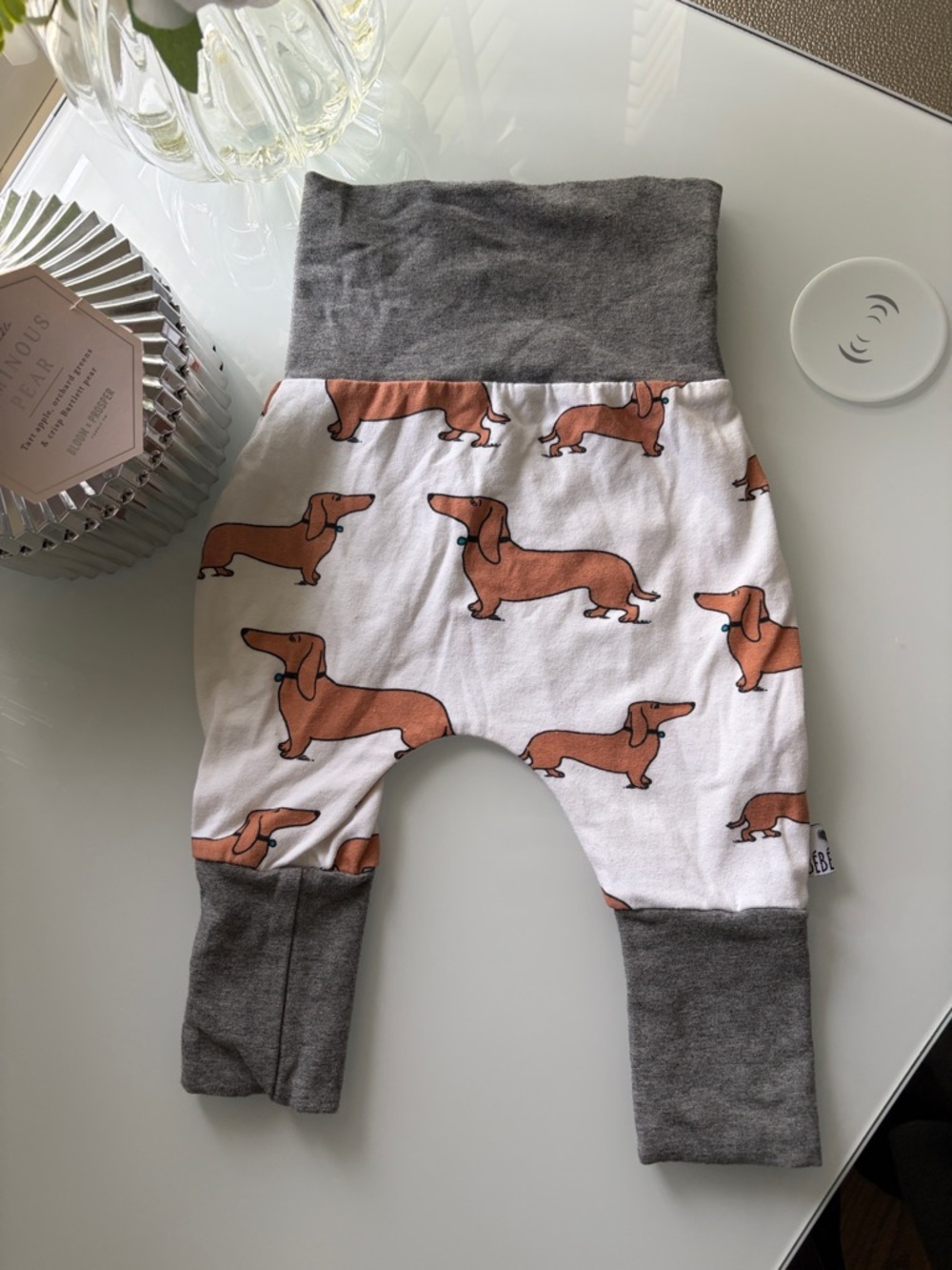 NWOT Baby Pants with Dachshund Print - White and Brown